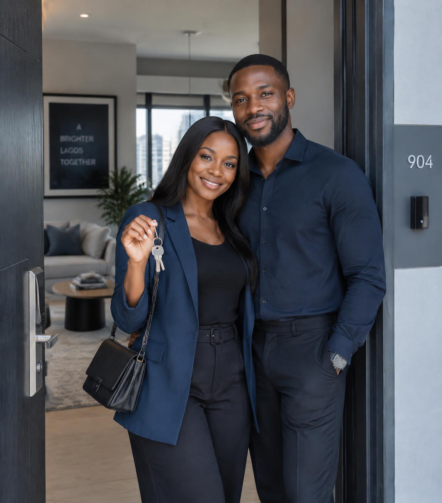 A couple receiving keys to their new Lagos apartment